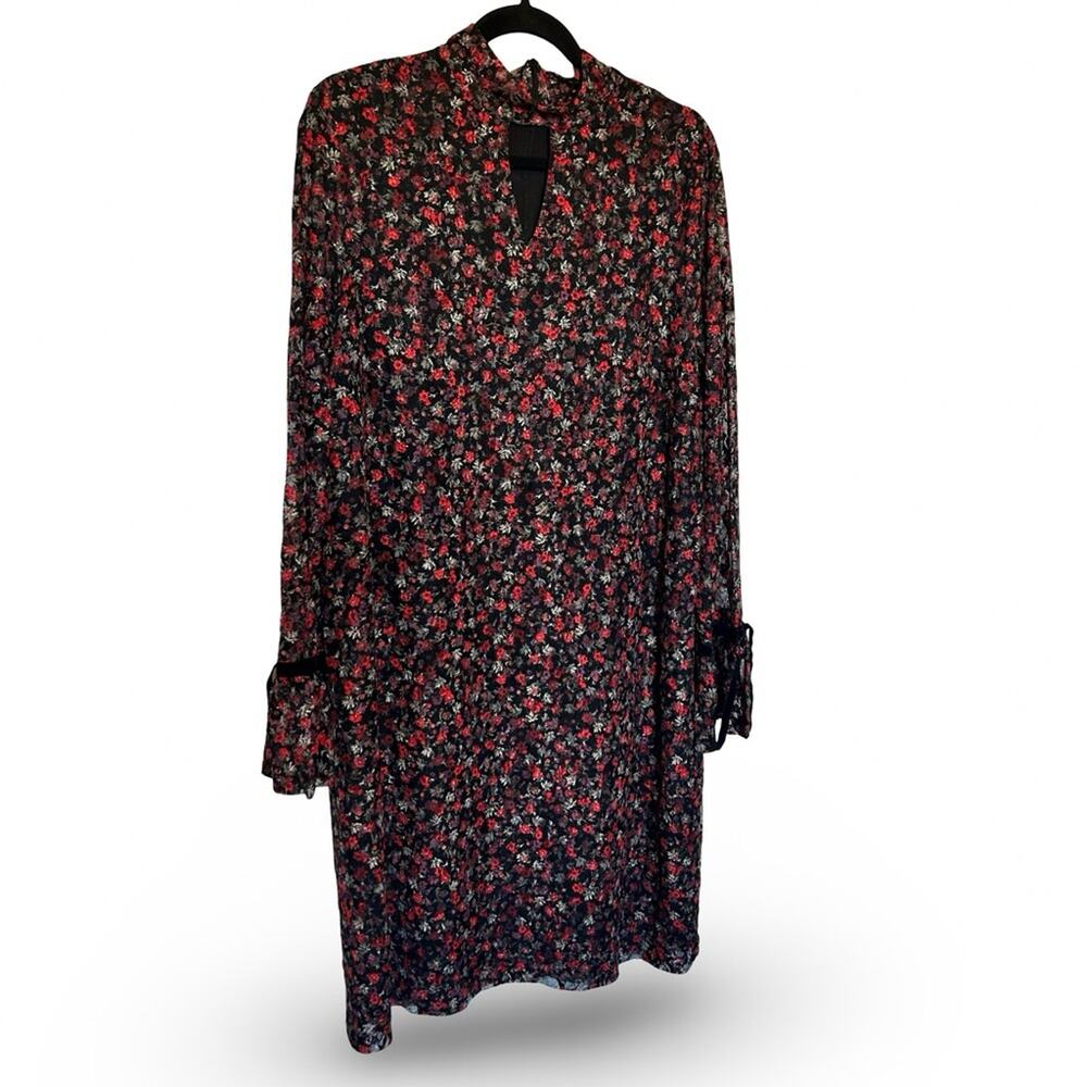 Libby Edelman Bell Sleeve Shift Dress‎ Size XL Gothic Floral Cutout Knee Length